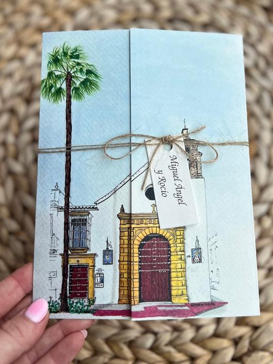 Invitación de boda en acuarela con cuerda